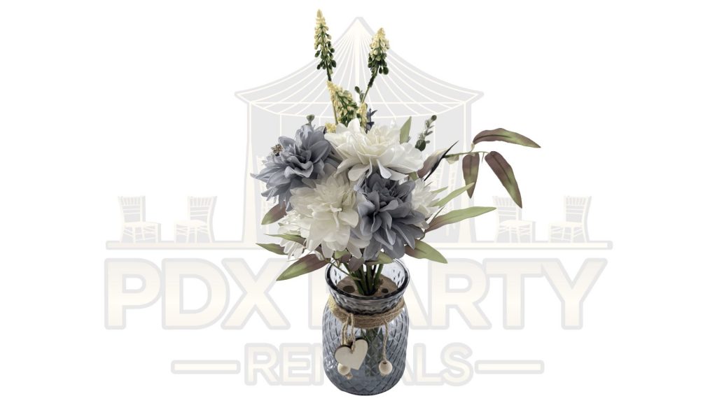 Grey Blue Dahlia Flowers Table Centerpiece