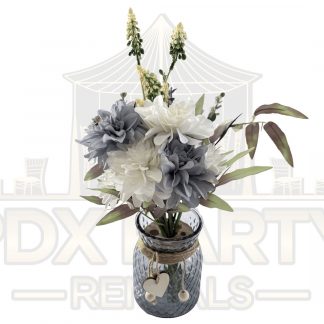 Grey Blue Dahlia Flowers Table Centerpiece
