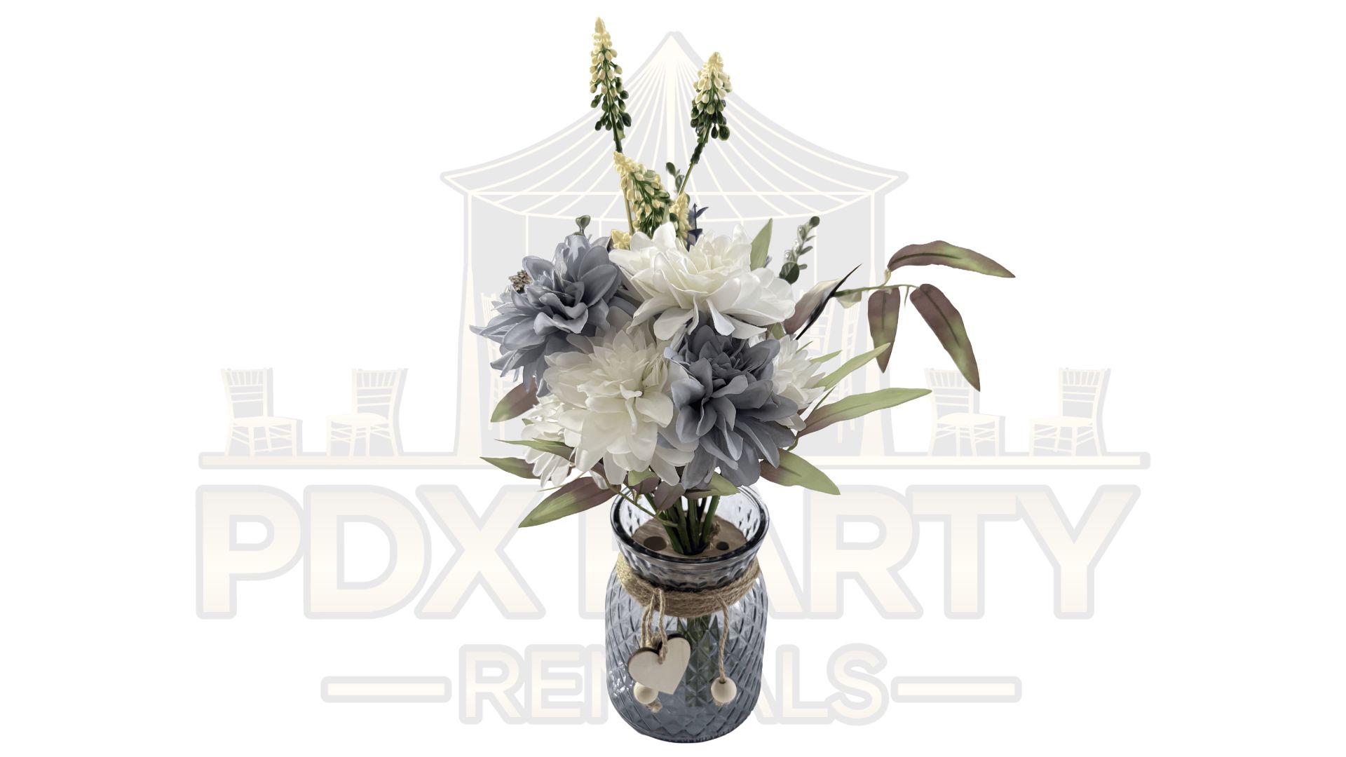 Grey Blue Dahlia Flowers Table Centerpiece